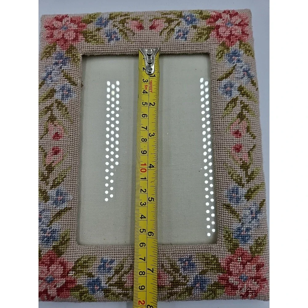 1991 Vintage Needlepoint‎ Embroidered Floral Wool Picture Frame Cottagecore